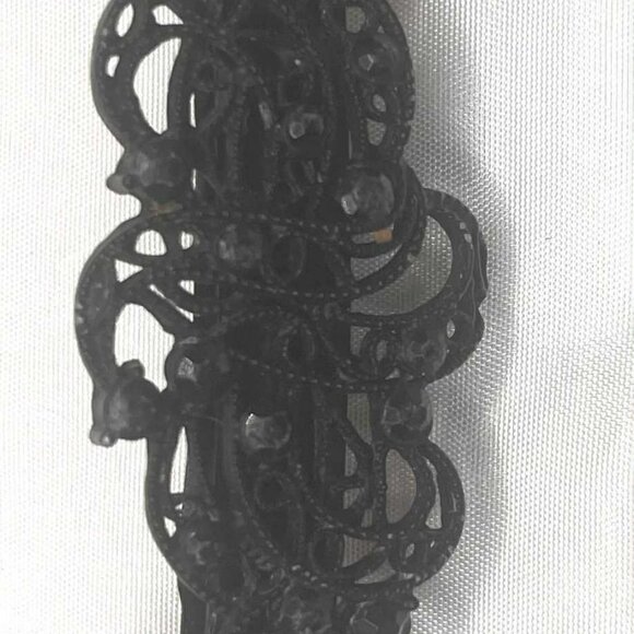 Vintage Black Filigree Hair Clip with Rhinestones — Designer Styling Accessory - Picture 3 of 8